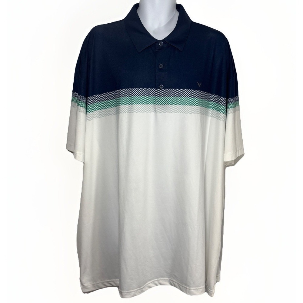 Callaway Opti-Dri Men's 3XL Navy White Golf Polo Shirt Chevron Performance Tee
